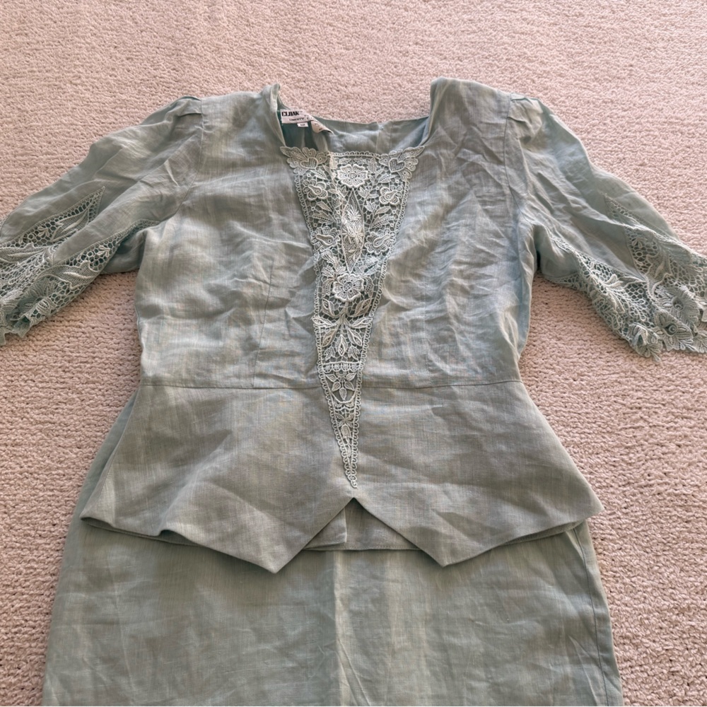Cloak Of Many Colors Liberty & Lucrezia Set Sz 12 Linen Lace Mint Top Skirt VTG - Picture 13 of 14